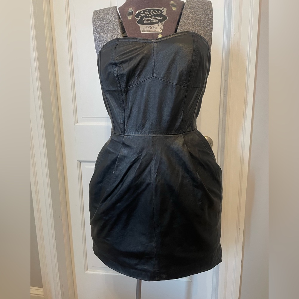 Black Strapless Faux-Leather Dress with pockets - Brand and Size unknown
